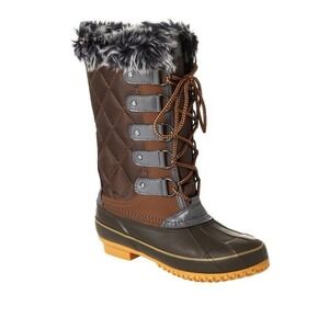Sporto Women Size 10M Deal Tall‎ Duck Boots Faux Fur Quilted Nylon Choc/Olive